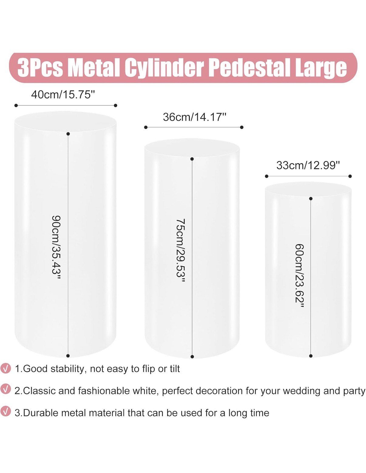 Cylinder event columns rental - white decorative stands for weddings and events

