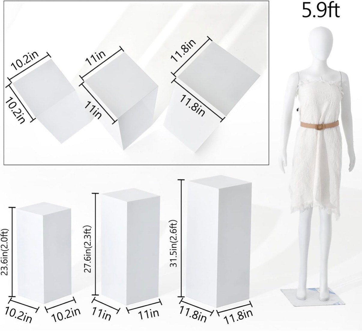 Square cylinder event columns rental - white decorative stands for weddings and events