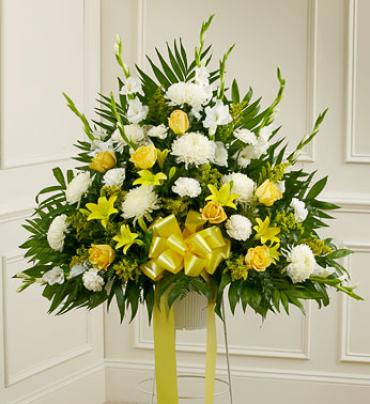 Yellow and White Sympathy Standing Basket