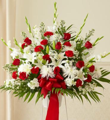 Red and White Sympathy Standing Basket