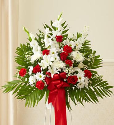 Red and White Sympathy Standing Basket